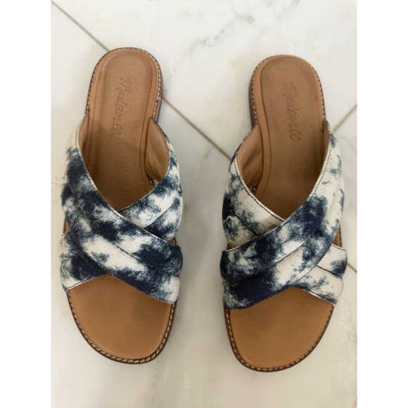 Madewell The Skyler Blue Tie Dye Leather Casual Flat Sandals Women Sz 8M US/39EU - Picture 3 of 7